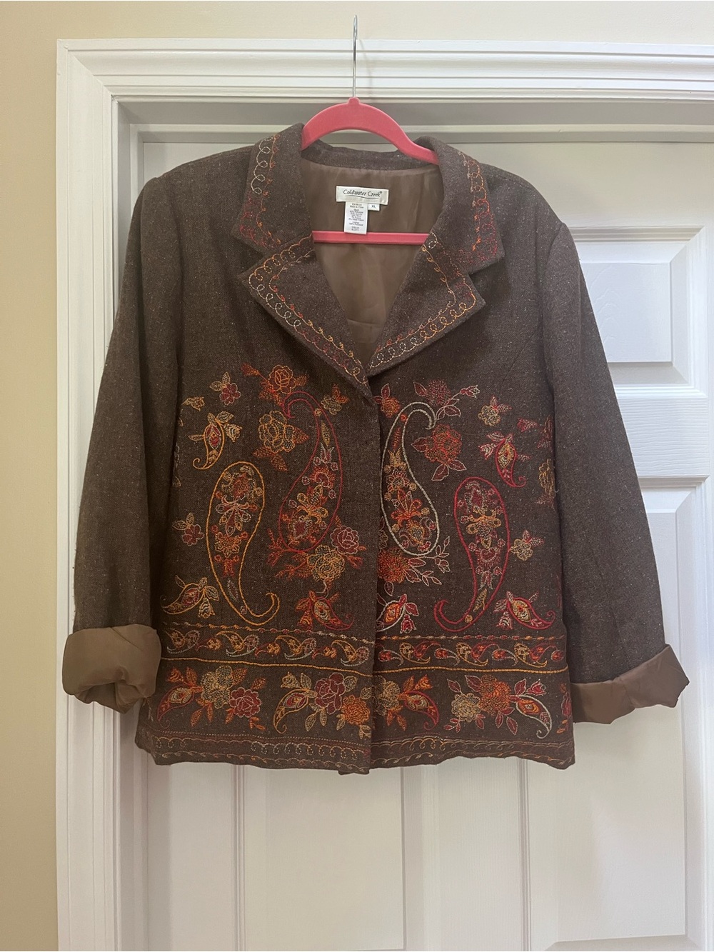 Coldwater Creek Brown Paisley Embroidered Blazer
